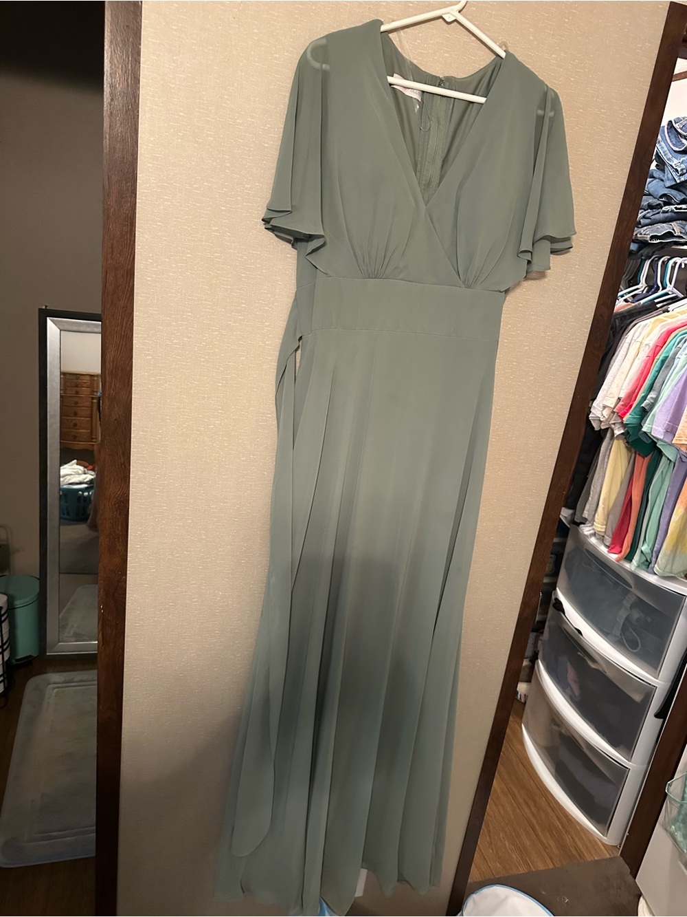 Flowing Sage Green Maxi Dress with Feminine V-Neck